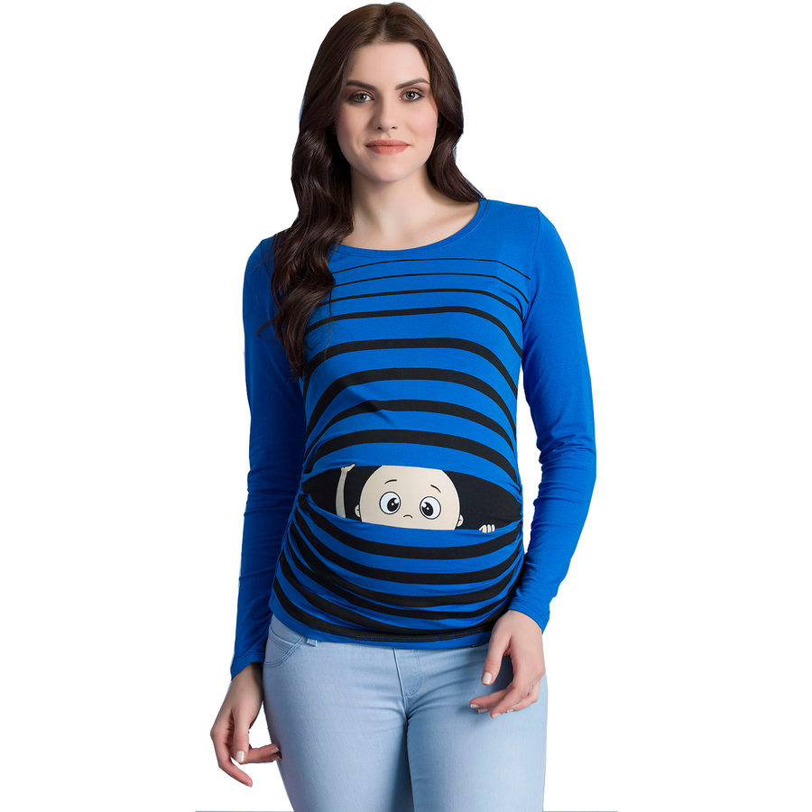 M.M.C. Umstandslangarmshirt Guck Guck mit Motiv Dunkelblau