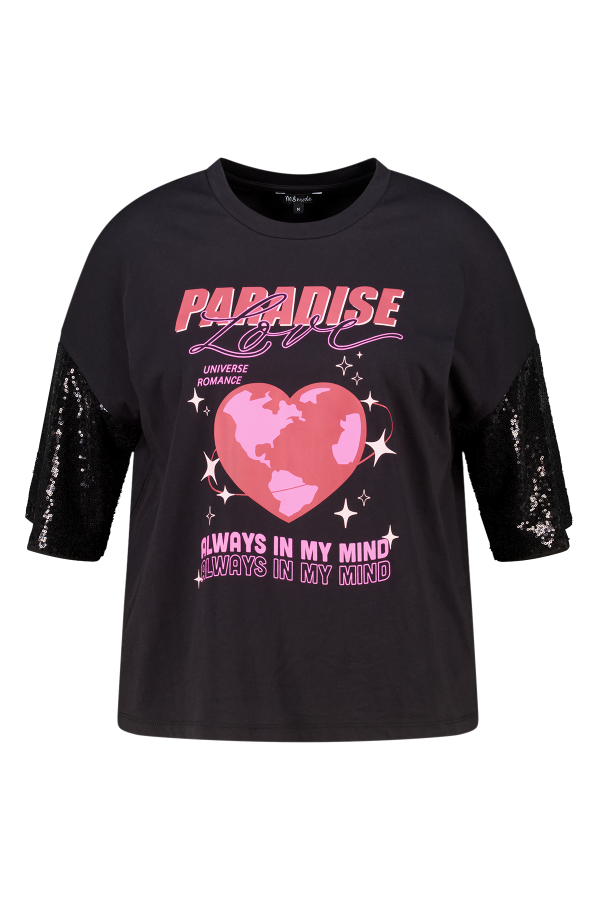 Oversized t-shirt met pailletten mouwen Zwart