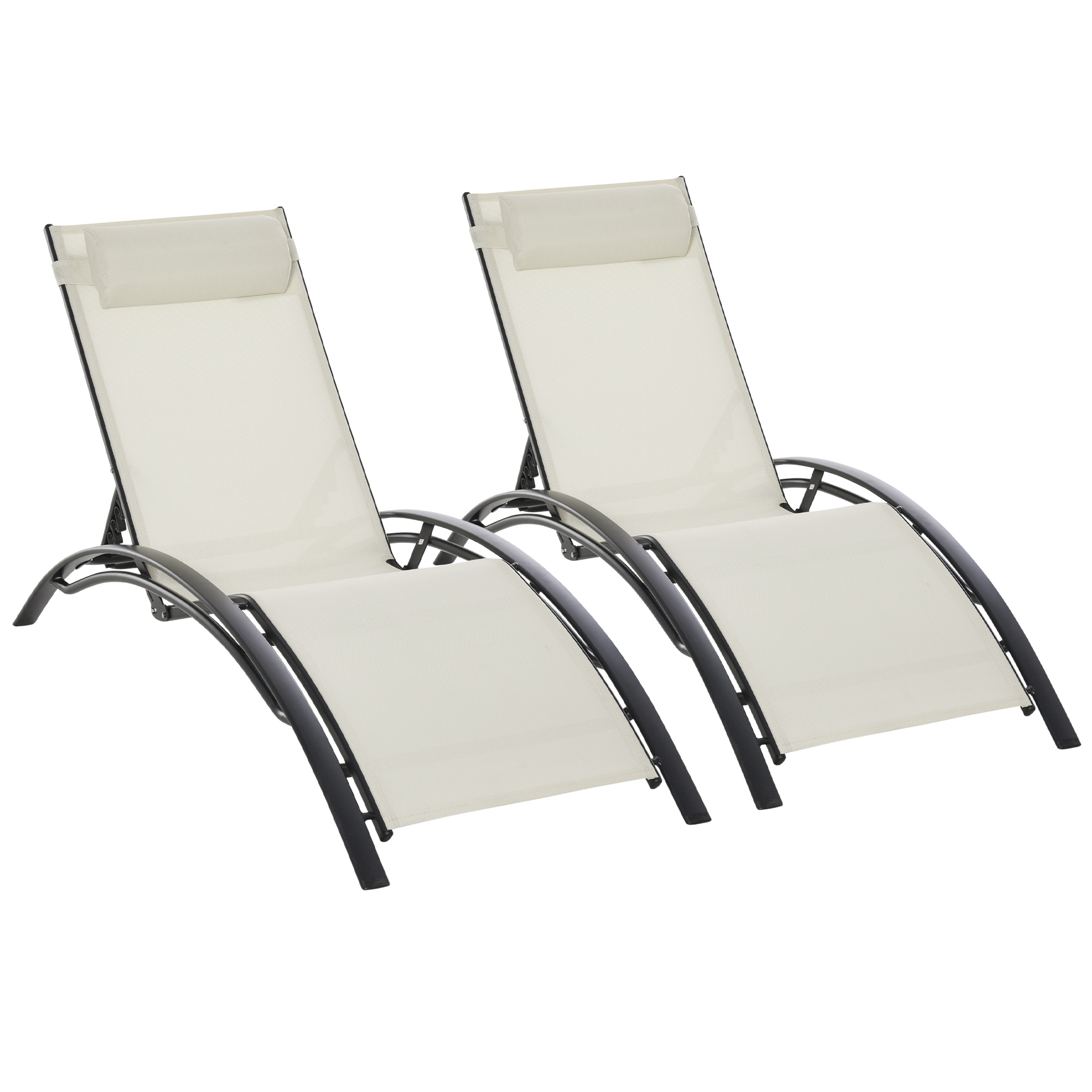 Conjunto de 2 espreguiçadeiras de alumínio Outsunny para jardim, reclináveis, com encosto ajustável e apoio de cabeça removível, para varanda ou pátio, 171x64x82 cm, bege.