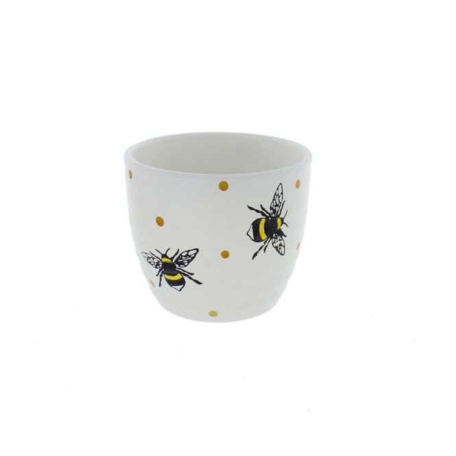 Übertopf - Bienen - weiß/gelb - ca. 12 x 10 cm