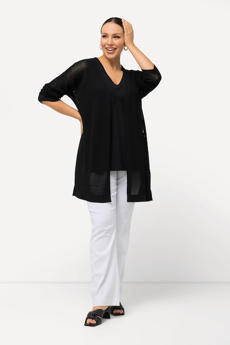 Strickjacke, Strukturstrick, offene Form, 3/4-Arm
