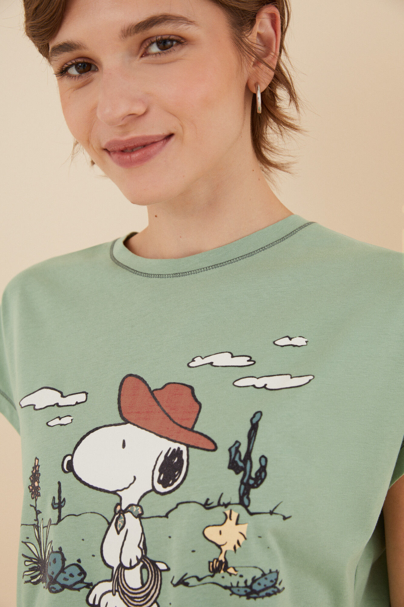 Pijama Capri, 100% algodão, verde Snoopy