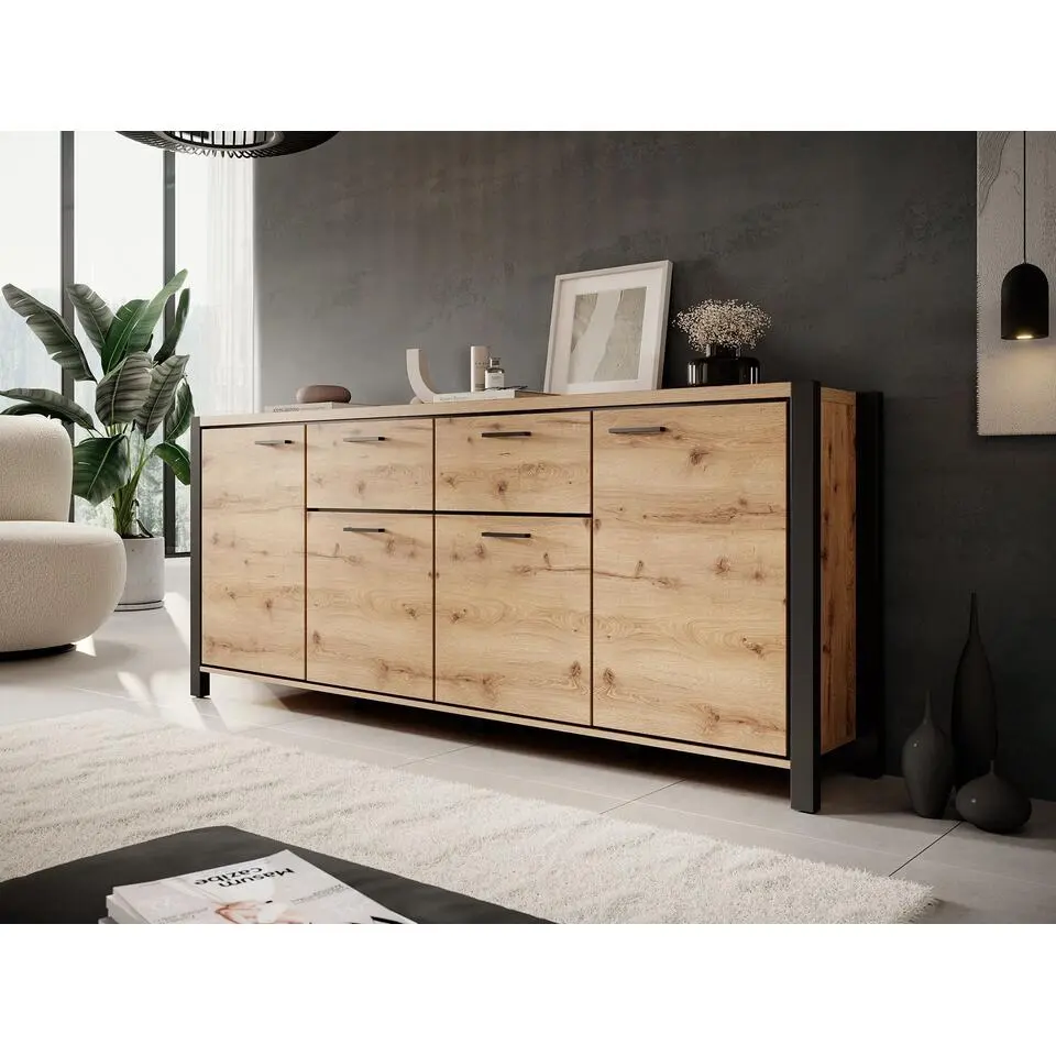 Meubella - Dressoir Acapulco - Eiken - Zwart - 213 cm