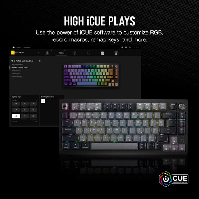 Corsair K65 Plus gaming-tastatur (sort, grå)