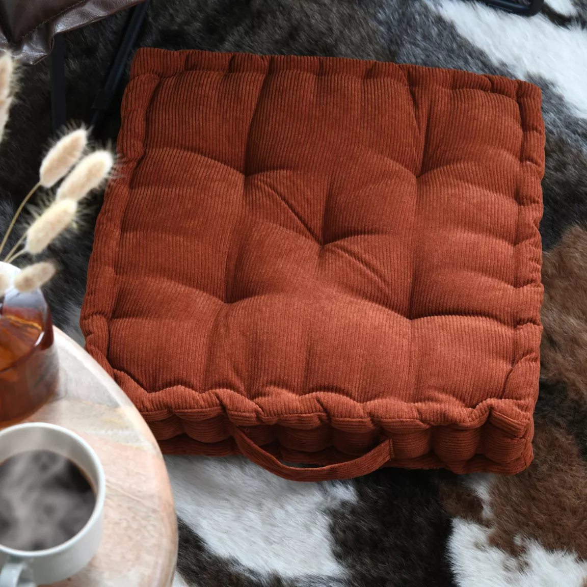 Coussin de sol carré velours (45 x 45 cm) Dandy Terracotta