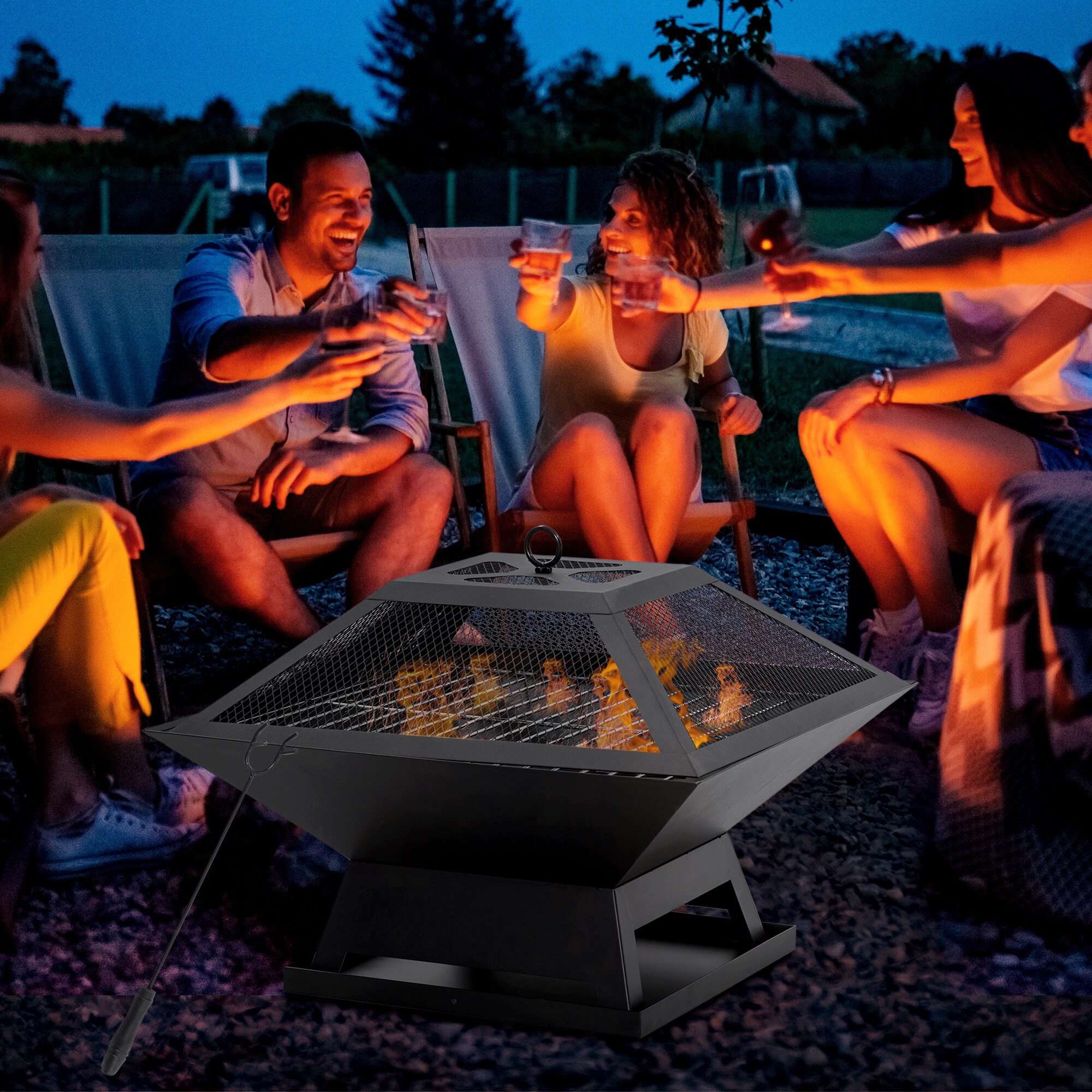 Outsunny Feuerstelle mit Grillrost schwarz 45L x 45B x 12H cm