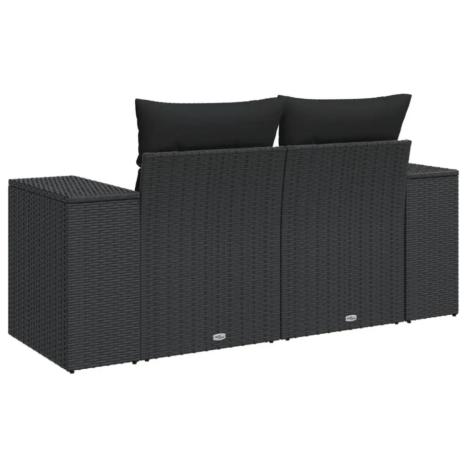 vidaXL - Tuinbank 2-zits - Zwart - Poly rattan - Met kussens