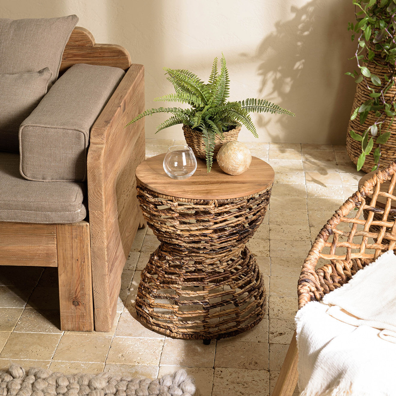 Macabane Tabouret assise amovible en bois de teck recyclé Sixtine bois - 41x41x46 cm