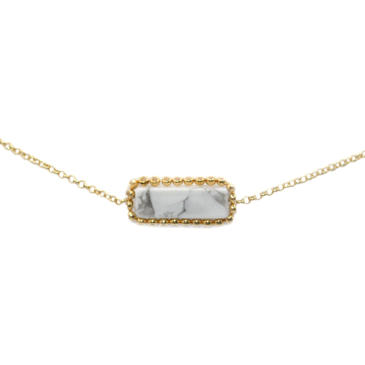 Collier avec pendentif tissé mains- Perles  miyuki perle  de howlite- Doré à l'or fin