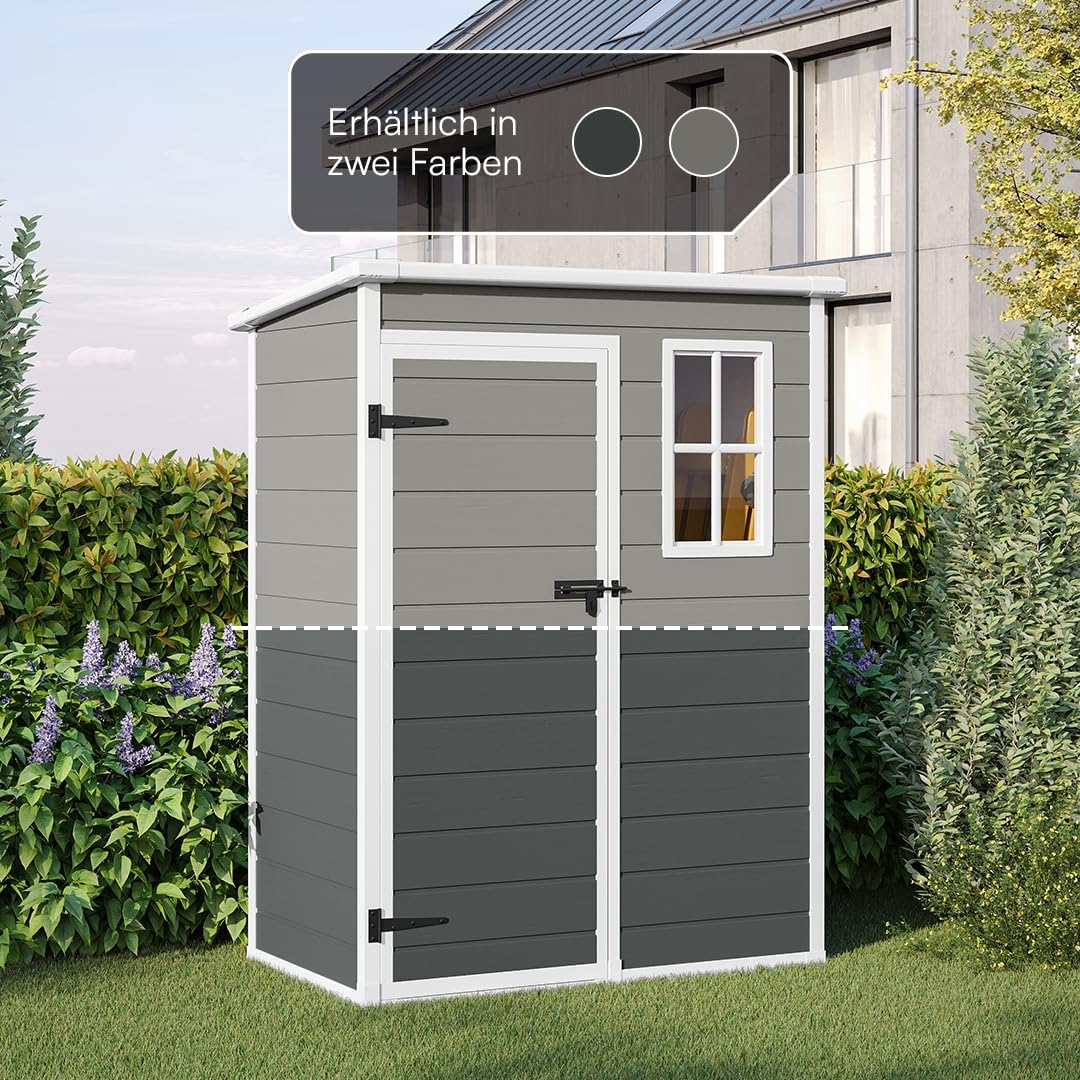 STEELSØN Novara Gerätehaus – Gartenschuppen mit Pultdach & Fenster – Gartenhaus 192x92x151 cm (HxTxB) – Geräteschuppen aus Kunststoff in Anthrazit – Gartenhütte wetterfest & rostfrei – Schuppen