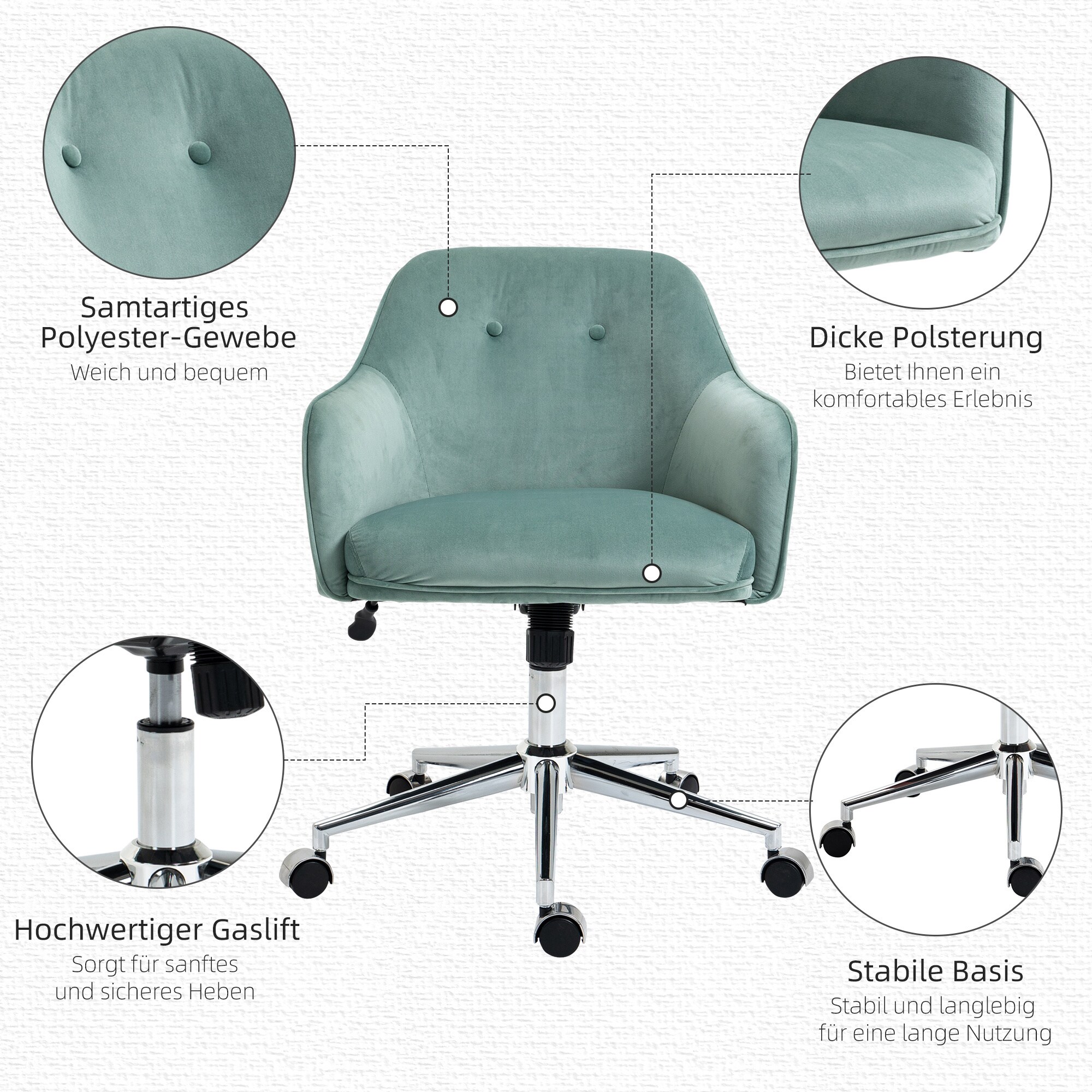 Vinsetto Bürostuhl ergonomisch geformt, high-end gaslift 61 x 59 x 80,5-90,5 cm (BxTxH)