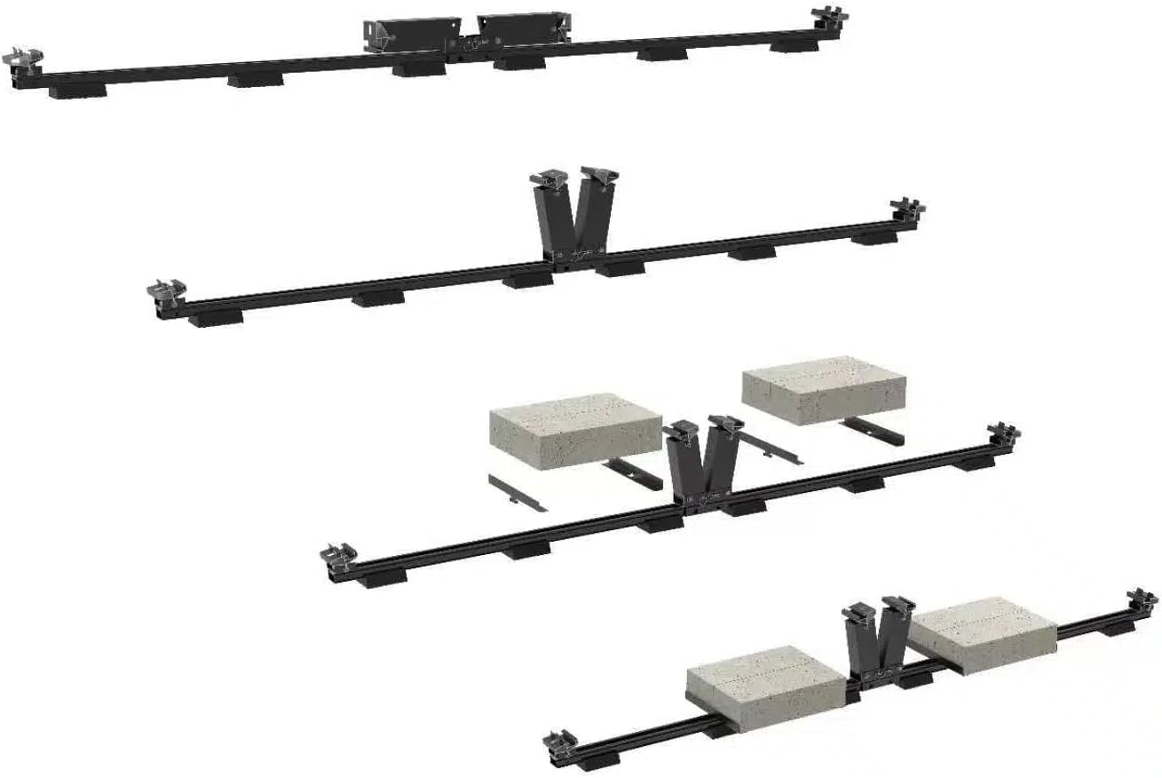 EasyMontage Flachdach Solarpanel-Montagesystem für 4 Module PreFix4 – Schwarz eloxiert – flexible Ausrichtung Ost/West/Süd