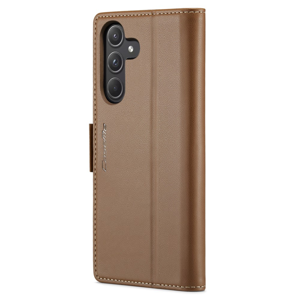 Samsung Galaxy A55 Leder Tasche Flip Wallet Etui mit Kartenfächern Litchi Look (RFID Schutz) - Braun