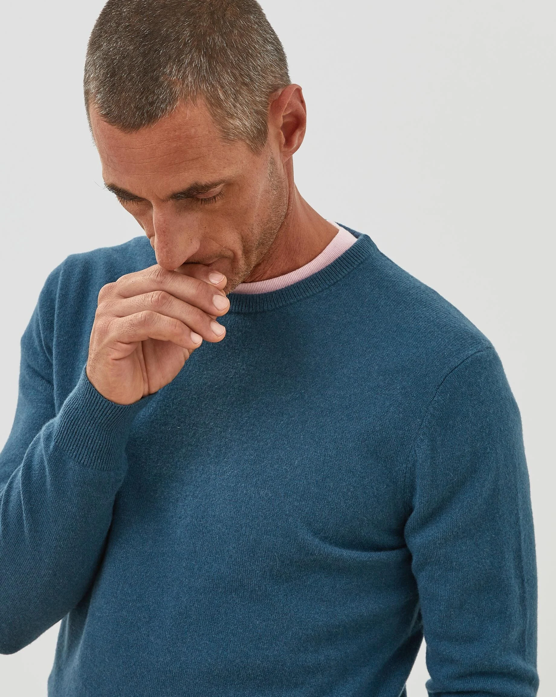 Pull homme col rond en cachemire 2 fils | Bleu