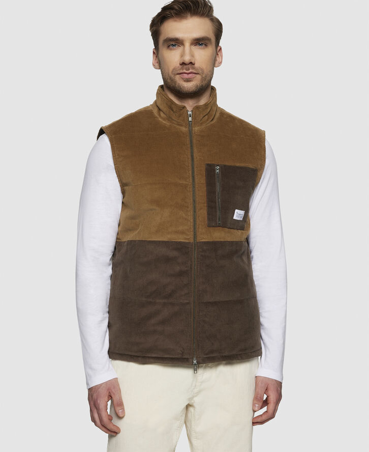 Knowledge Cotton Apparel 14-wales corduroy colorblock vest - GRS/Vegan Dachshund