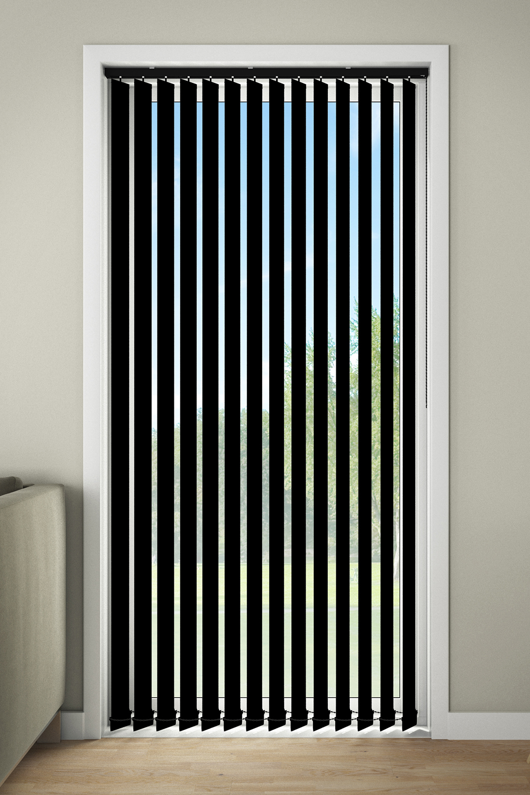 Line lamellgardin 100x250 cm. Sorte tekstillameller, komplett pakke med oppheng.