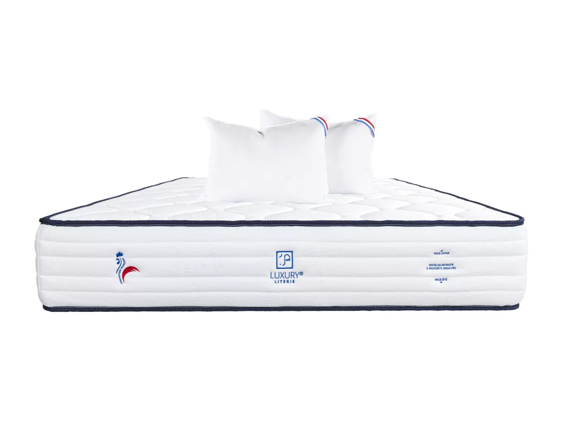 Matelas 140x190 cm, Patriote, 27cm, Ressorts Ensachés, Soutien ferme + 2 Oreillers