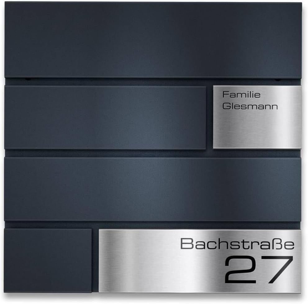 Metzler Briefkasten in Anthrazit Modell G - Pulverbeschichtung in RAL 7016 Feinstruktur Matt - Postkasten mit Gravur und Edelstahl Namensschild - Zur Wand-Montage - Größe: 37 x 37 x 10,5 cm