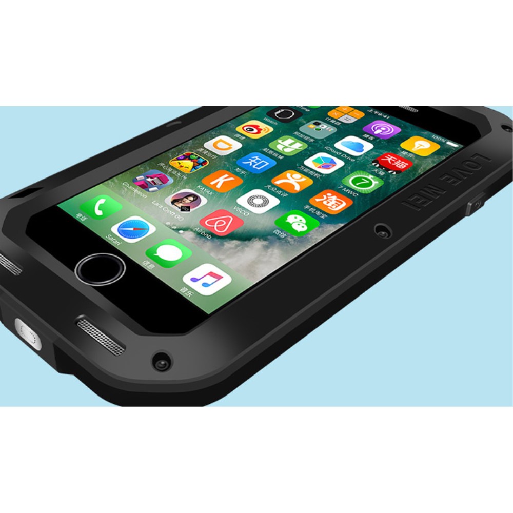 iPhone SE (2022/2020) / 8 / 7 Hybrid Silikon Metall Outdoor Case   Panzerfolie - Schwarz