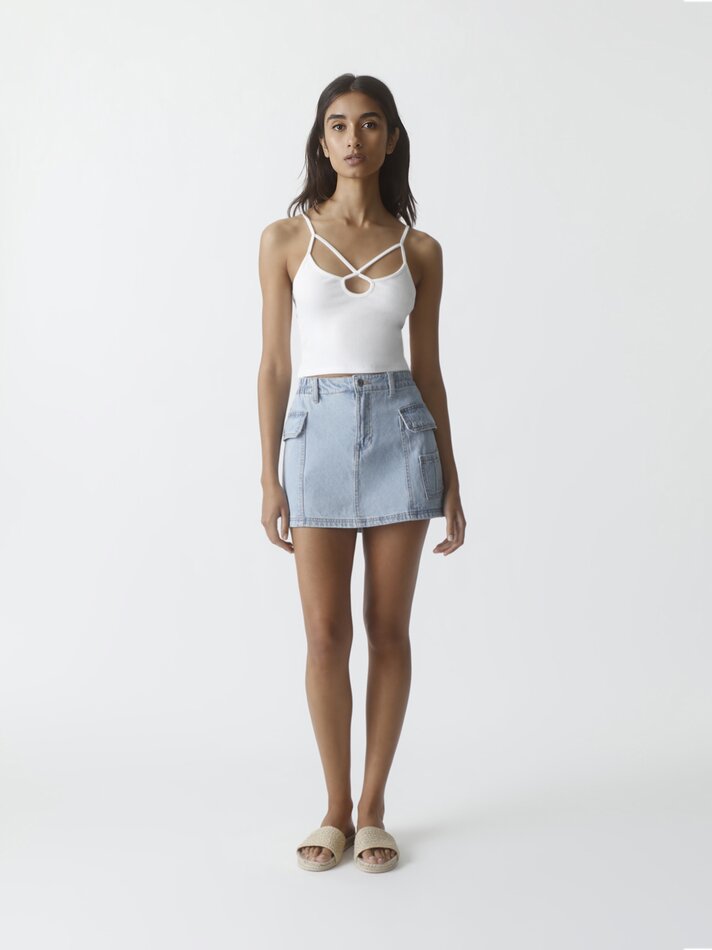 Saia cargo em jeans - Azul índigo claro