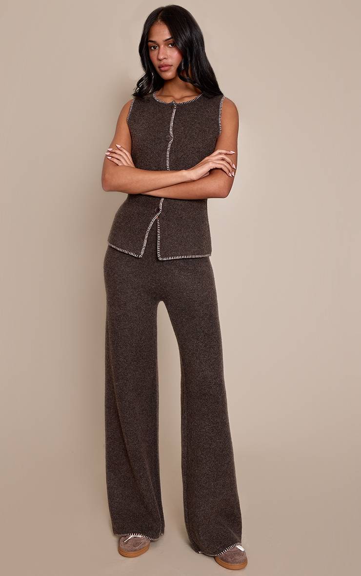Chocolat Pantalon Large En Maille De Laine Brossée À Point De Couverture Tall