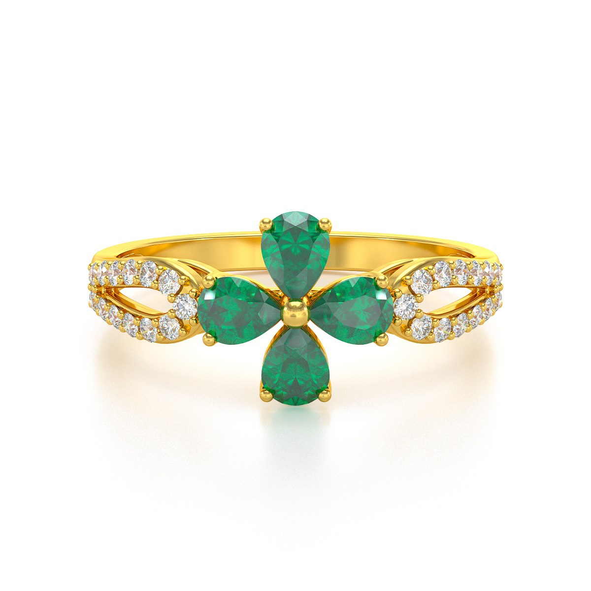 Bague ADEN Or 585 Jaune Fleur Emeraude et diamants 1.95grs