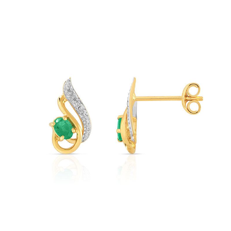 Boucles d'oreilles or 750 2 tons émeraudes et diamants