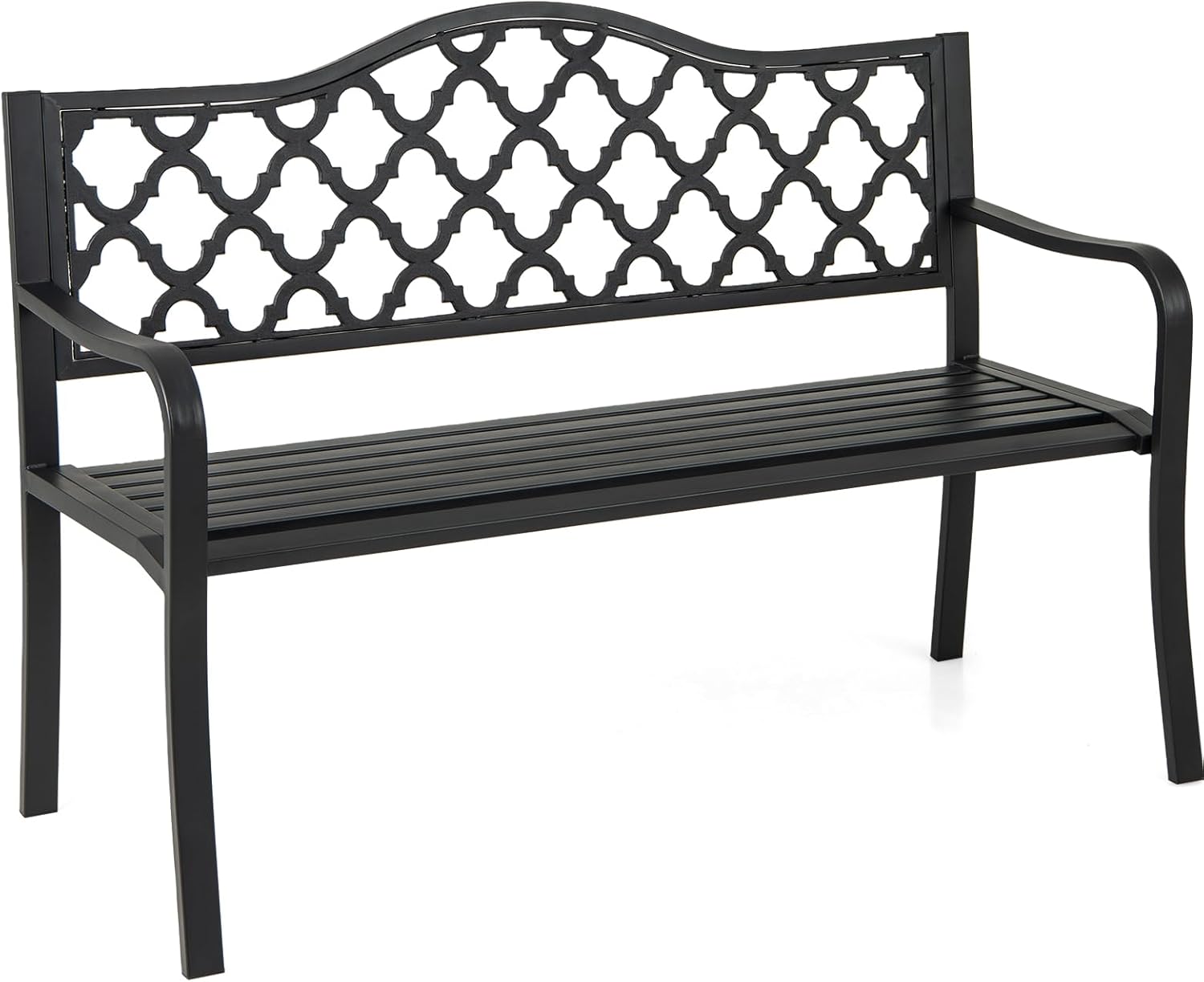 COSTWAY Gartenbank Metall, wetterfeste Sitzbank für 2 Sitzer, Parkbank mit Rückenlehne & Armlehne, Metallbank bis 300 kg belastbar, Eisenbank für Garten, Terrasse, Balkon, 128 x 54 x 89 cm