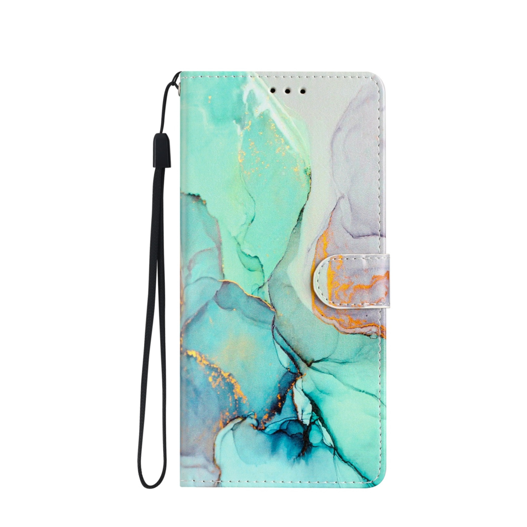 Samsung Galaxy S24 FE Leder Tasche mit Kartenfach   Handschlaufe - Marble Marmor (Grün / Blau)