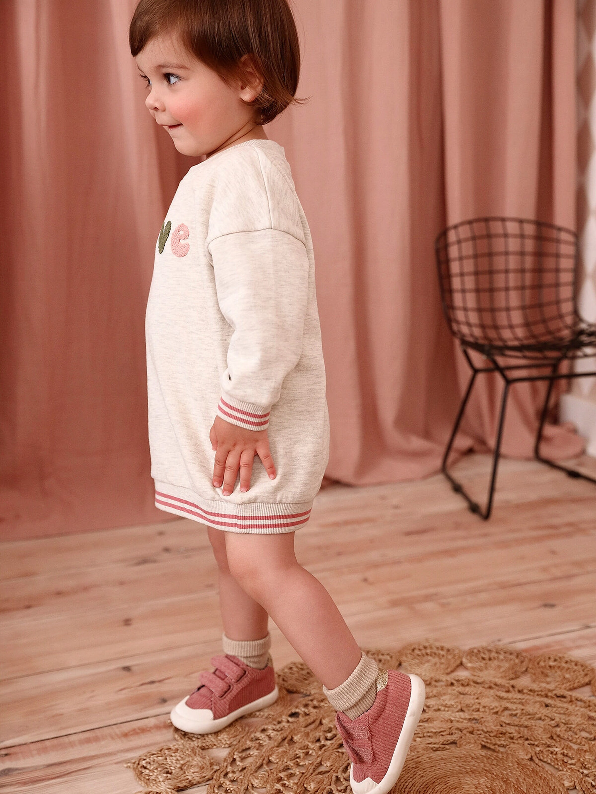 Vertbaudet Baby Sweatkleid mit Motiv beige meliert