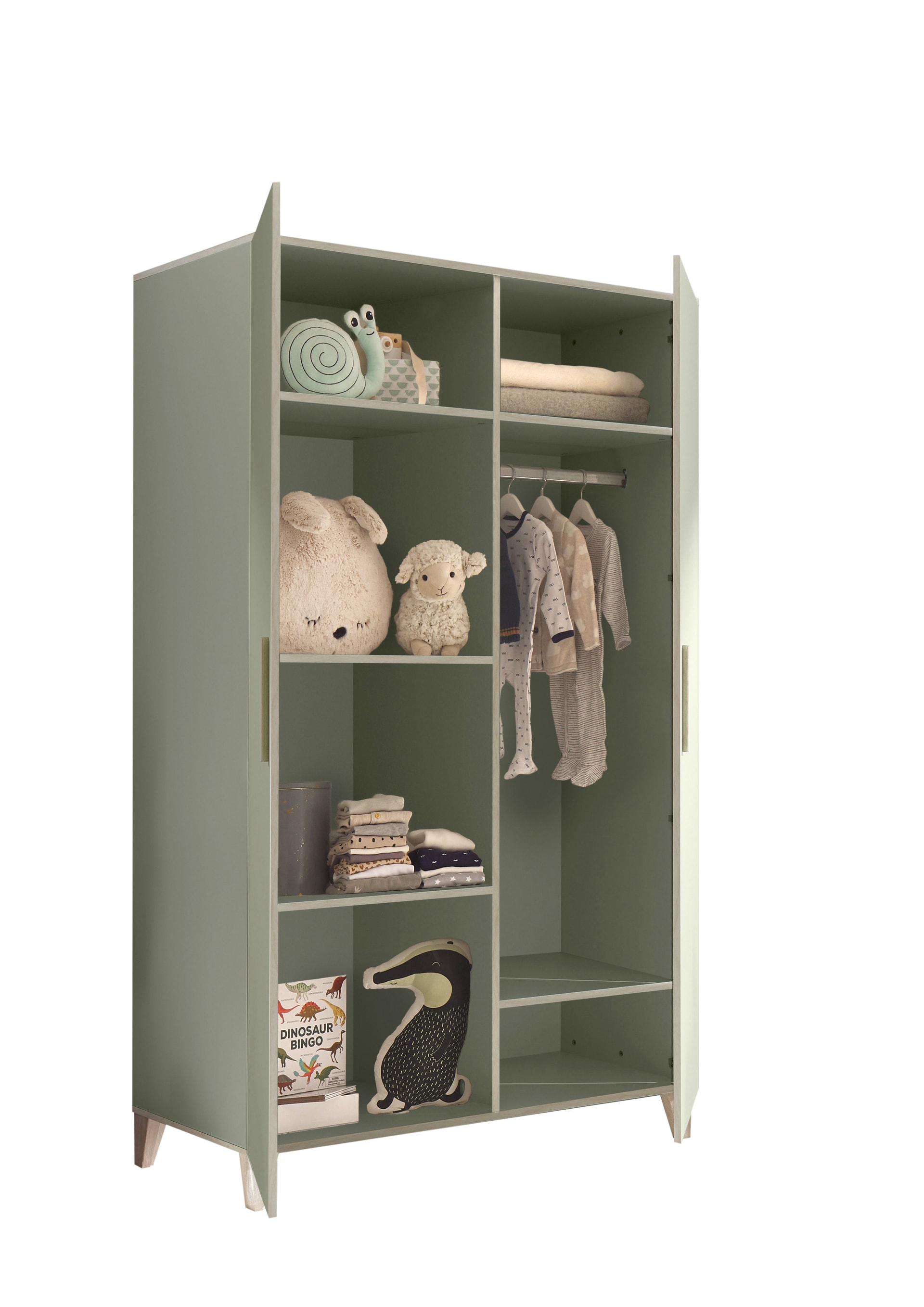 Kinder-Drehtürenschrank PRIZZI 100 x 200 cm pastellgrün/ braun