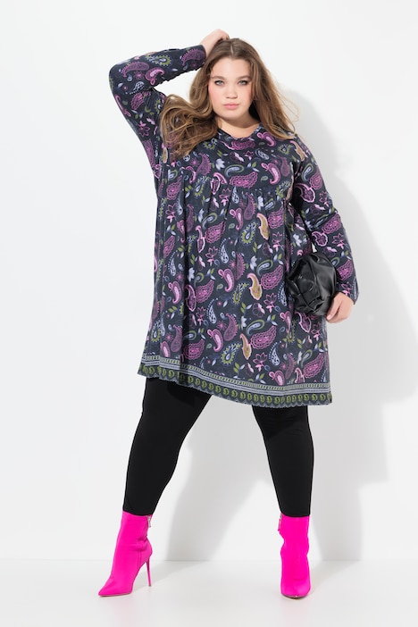 Longshirt, Blüten, A-Linie, V-Ausschnitt, Langarm