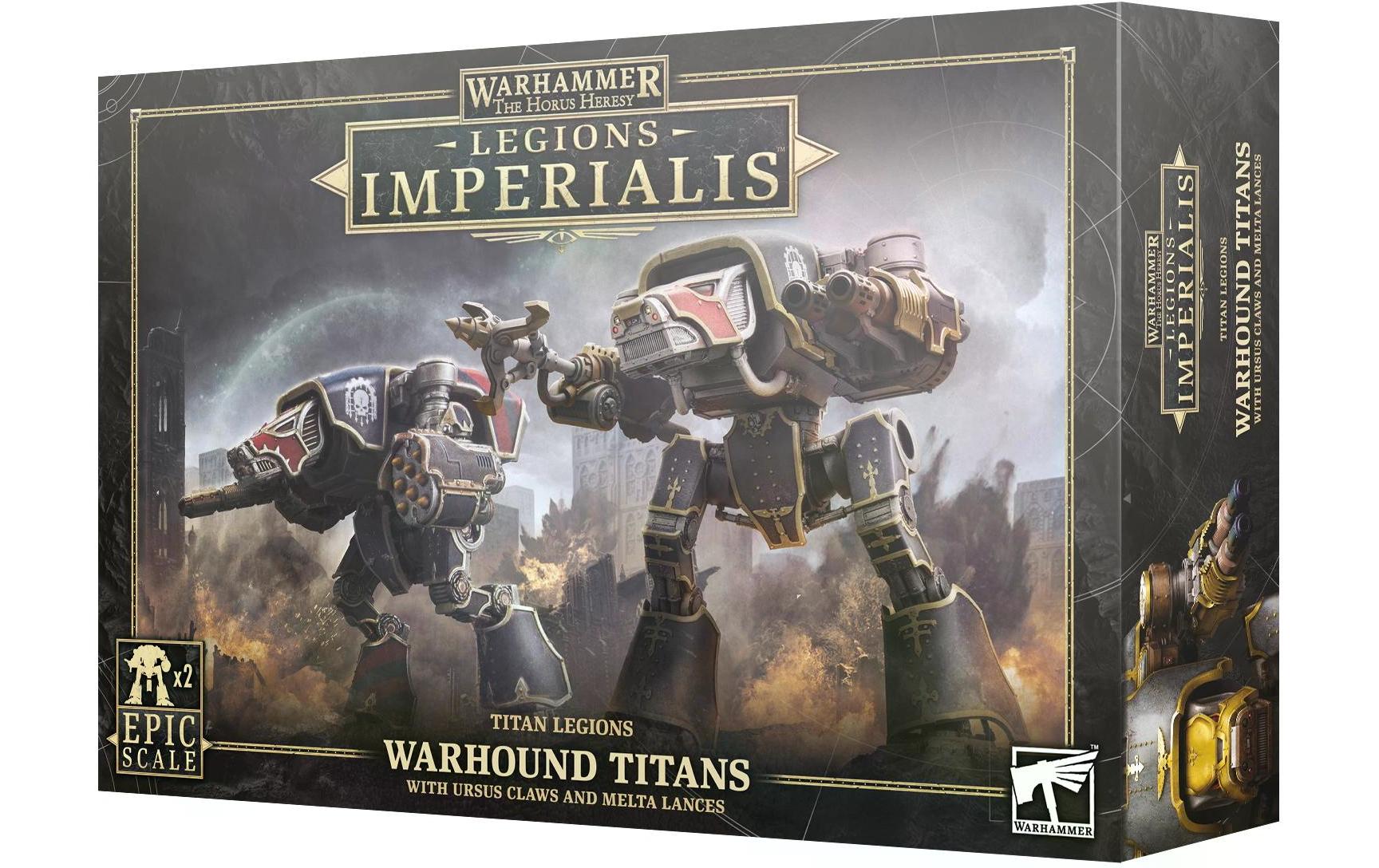Warhammer Horus Heresy Warhound Titans with Ursus ClawsWarhammer The Horus Heresy Miniaturen: Legions Imperialis Warhound Titans mit Ursus Claws und Melta Lances