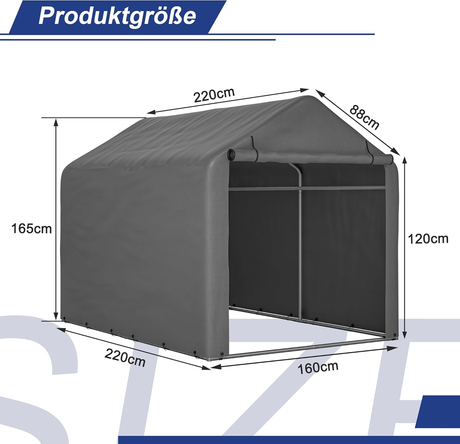 Fahrradgarage 160x220x165 cm, Fahrradgarage für 3 Fahrräder, Fahrradschuppen mit UV-Schutz Fahrradschuppen, Fahrradgarage Wetterfest, Gerätezelt mit Wasserdichtes Rolltor (160x220x165 cm)