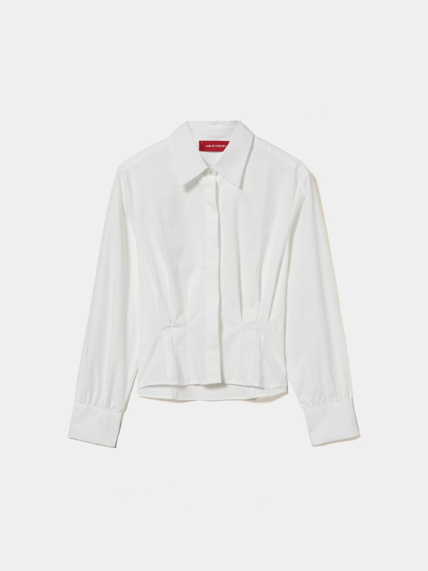 Camisa de algodão com pregas na cintura
