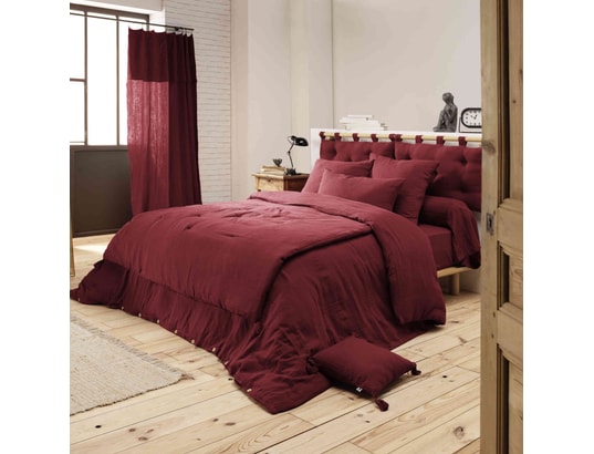 TERRE DE NUIT - Housse de couette double gaze de coton bordeaux 200x200 cm