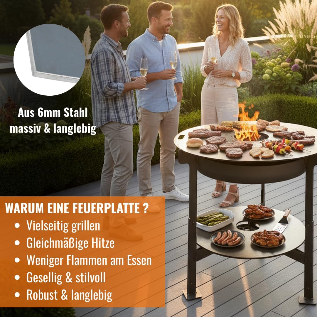 Terma Feuerschale mit Feuerplatte 80cm -Der Neue Grill Trend- Plancha Grillplatte feuertonne mit grillplatte holzkohlegrill komplett grilltonne grillring feuerkorb