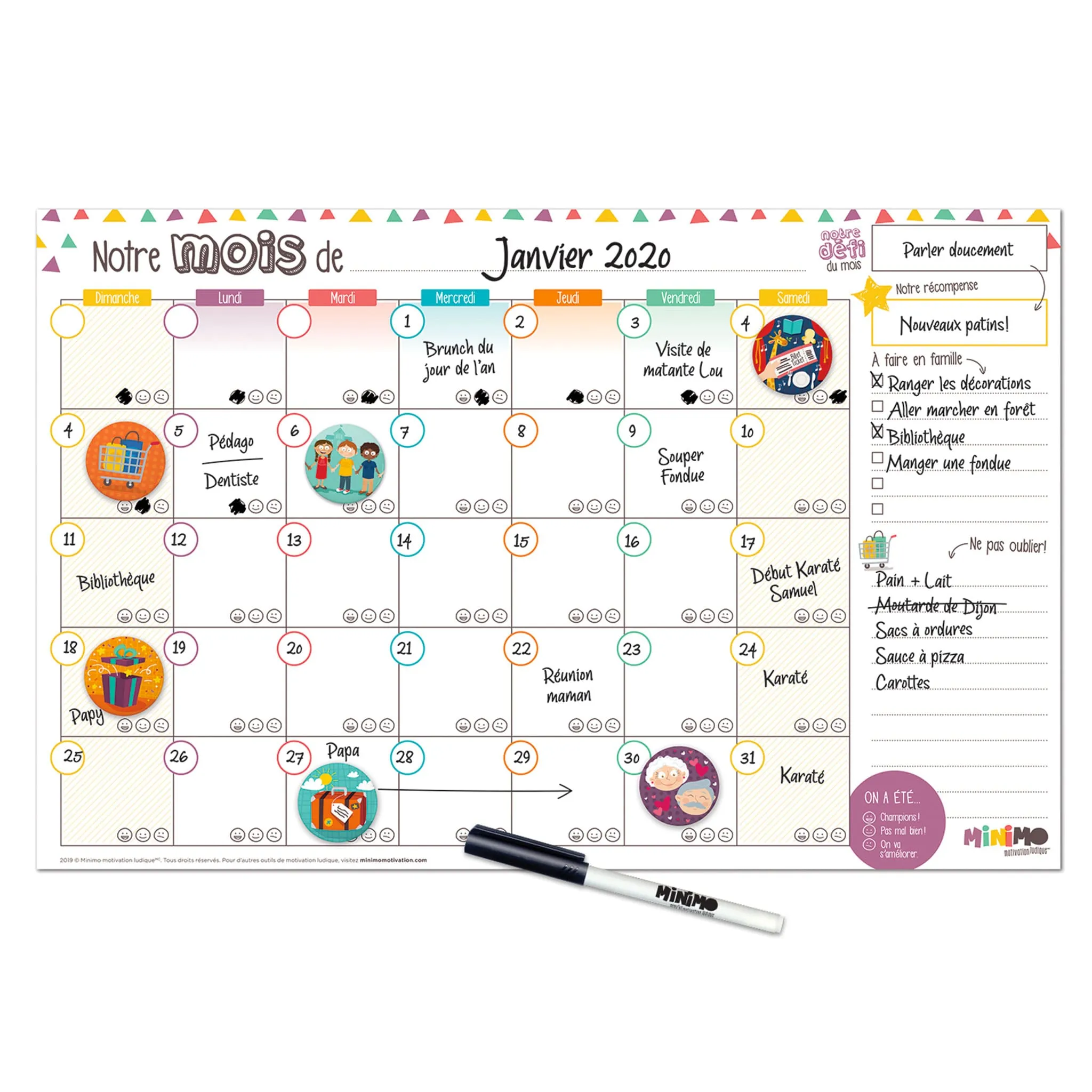 Minimo Calendrier Mensuel Familial Horizontal