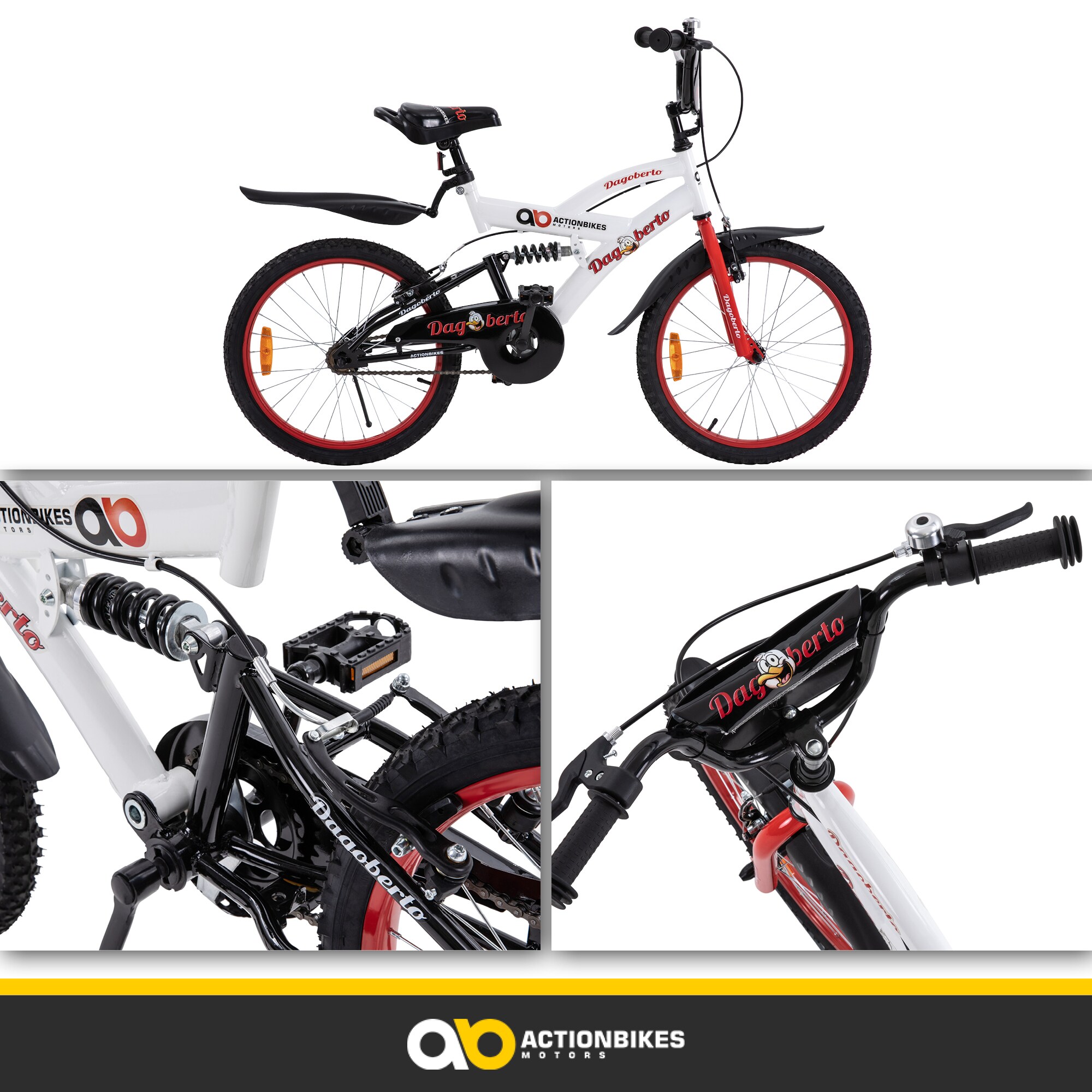 Actionbikes Kinderfahrrad Dagoberto 20 Zoll, V-Brake-Bremsen, Federung, Kettenschutz, Fahrradständer