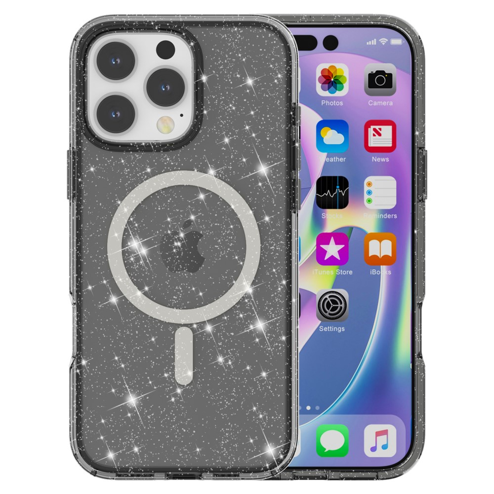 iPhone 16 Pro MagSafe Hybrid Hardcase Schutzhülle im Glitzer Design - Schwarz / Transparent