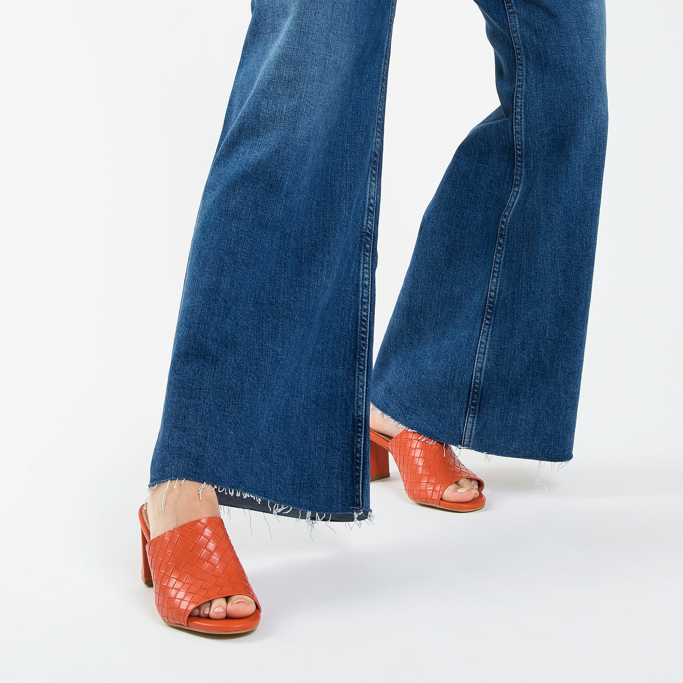 Sandales à talon, Compensées-Mules à talon Melaurie rouge effet tressé
