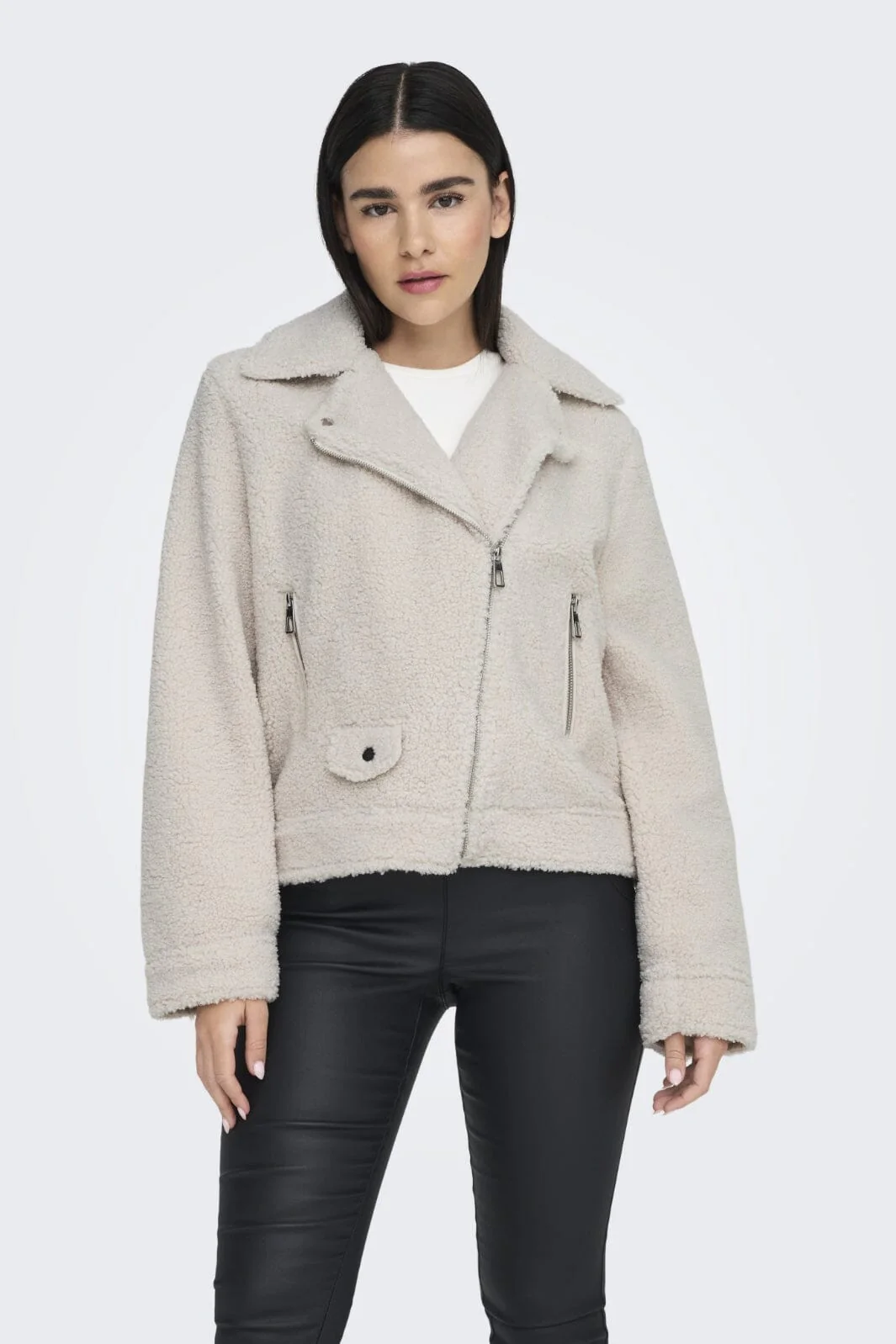 Only Onlrio Teddy Biker Jacket Cc 4577747 white sand