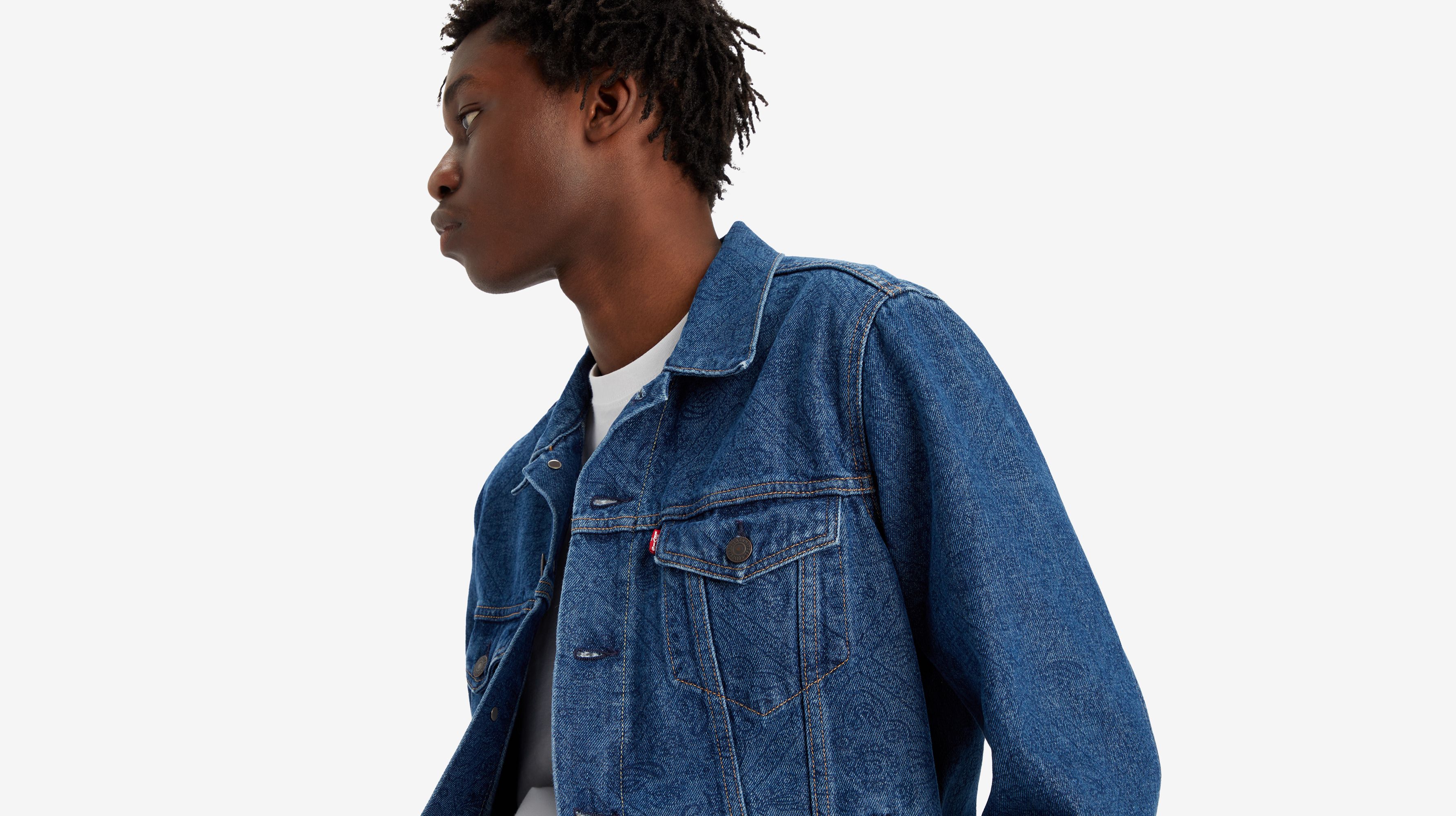 Veste Trucker - Watermarks Embossed - Bleu