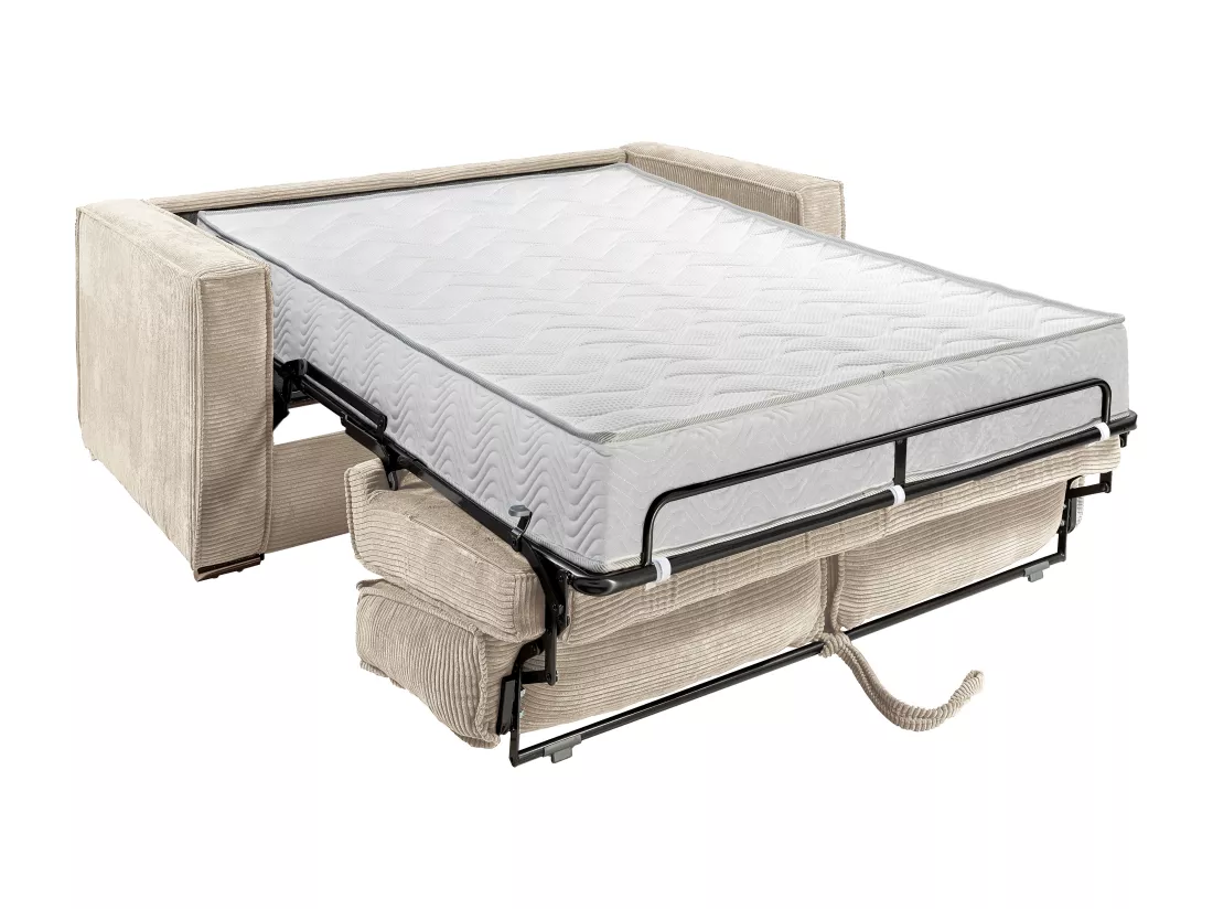 Canapé 4 places convertible express en velours côtelé rose - Couchage à lattes larges 160 cm - Matelas 22 cm LORETO
