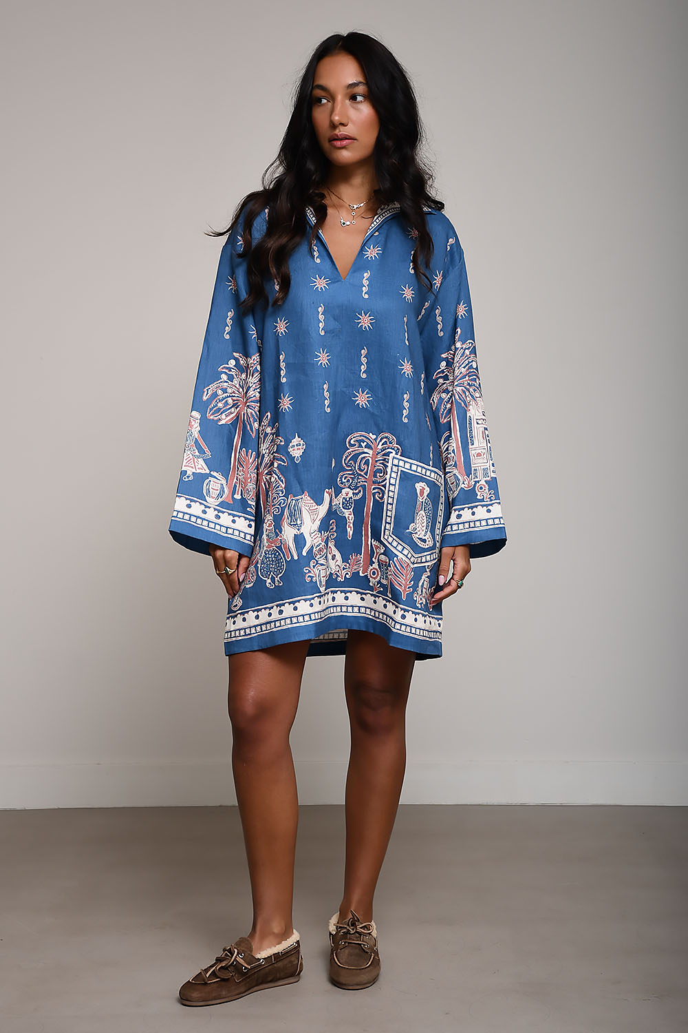 Acacia long sleeve linen mini dress