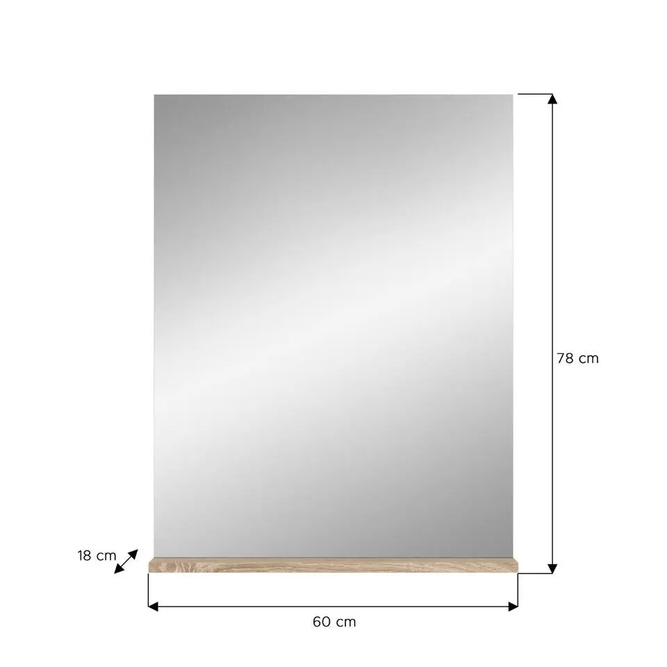 Hioshop Lambada spiegel bad 1 deur- 1 plank wit hoogglans- eiken decor