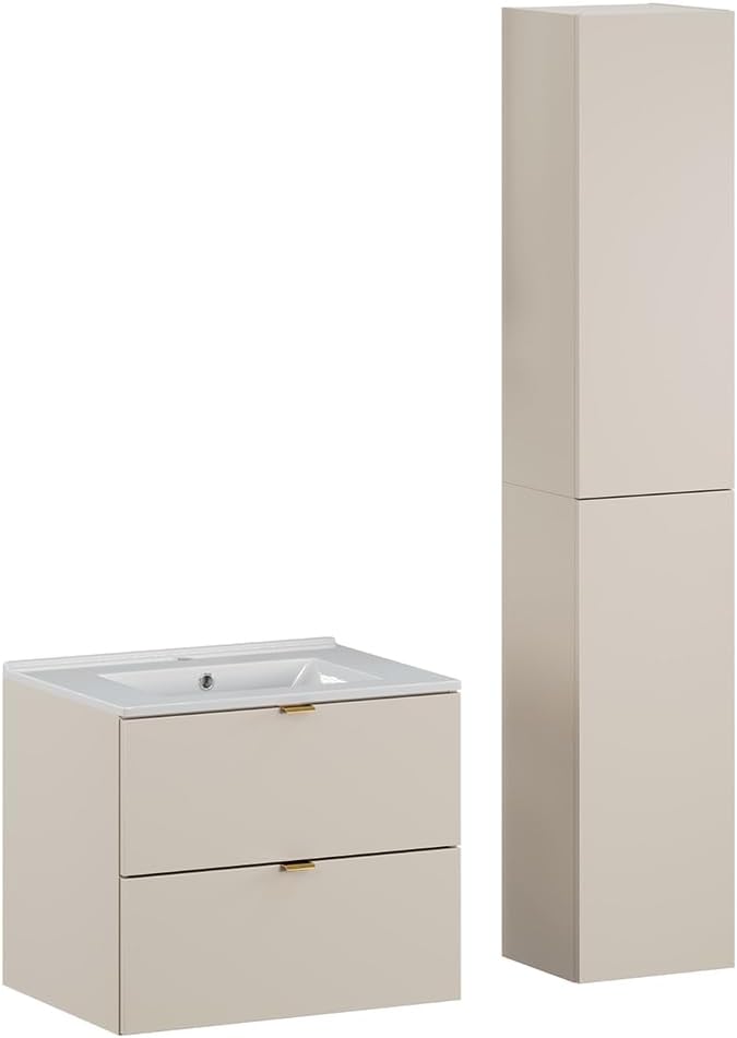 Lomadox Badezimmer Hochschrank in Kaschmir matt (2X Hängeschrank)