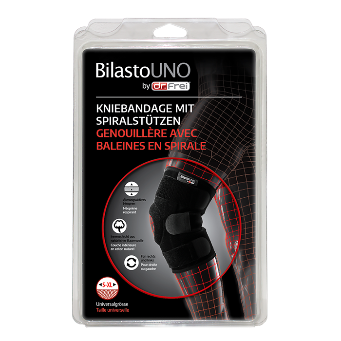 BILASTO Uno Kniebandage S-XL mit Spiralstützen und Velcro 1 Stk