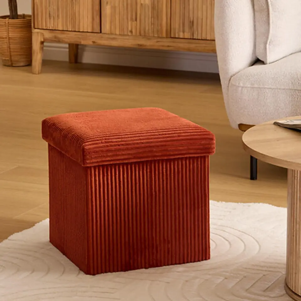 Atmosphera Hocker/poef Ribcord opvouwbaar - donkerrood - 38x38cm