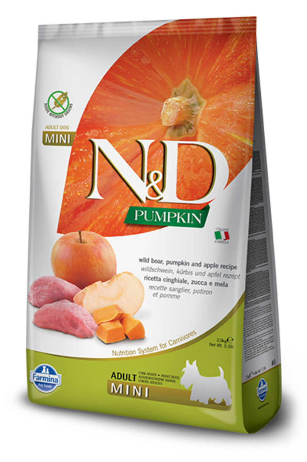 Croquettes n&d potiron sanglier & pomme chien mini 7 kg